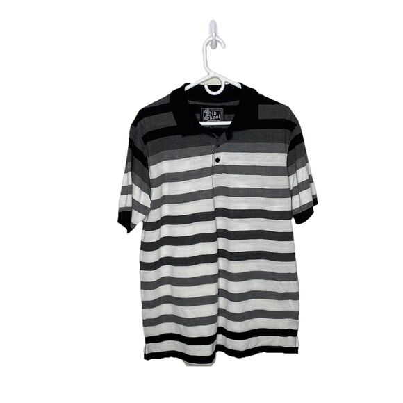Old Skool Short Sleeve Polo Shirt Striped Gray White Black Size Large Mens - Picture 1 of 6